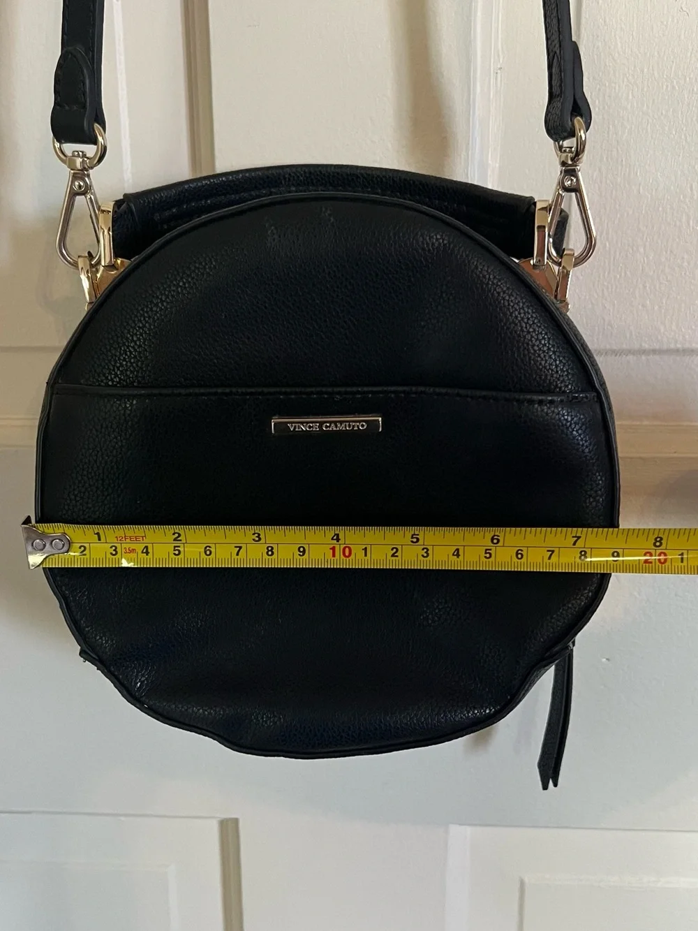 Vince Camuto Black Round Pebbled Leather Crossbody
